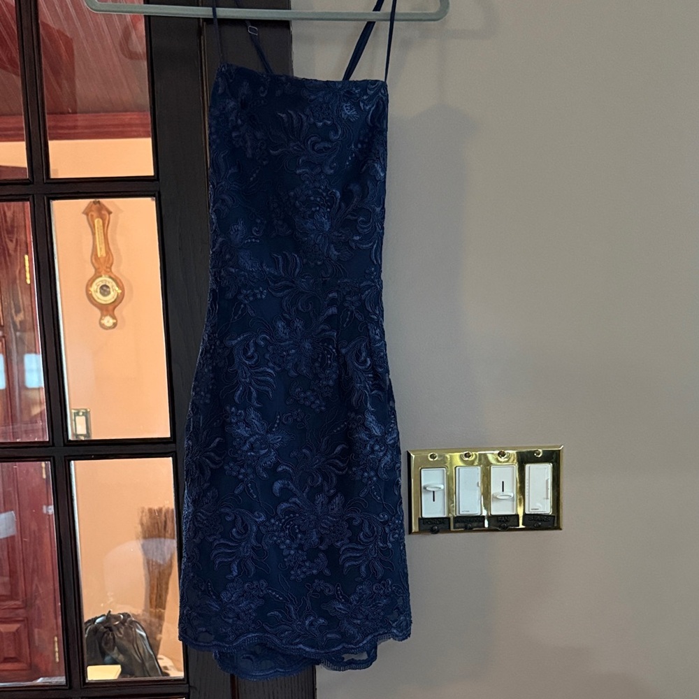 Lucy in the Sky Navy Spaghetti-Strap Lace Mini Dress